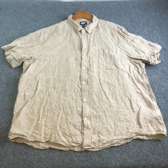 Lands End Shirt Mens XXL Tan Beige 100% Linen Button Short Sleeve Natural Fibers - Picture 3 of 8